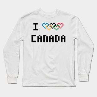 Pixel I Heart Canada with Heart Shaped Olympic Rings Long Sleeve T-Shirt